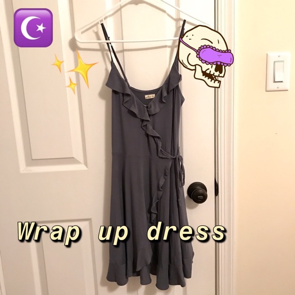 wrap up grayish blue ruffled dress - Picture 1 of 5